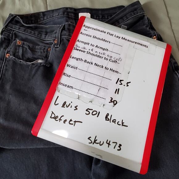 Vintage Levis 501 Mens 32x32 Black Button Fly Straight Leg Faded Frayed Classic - Picture 5 of 14